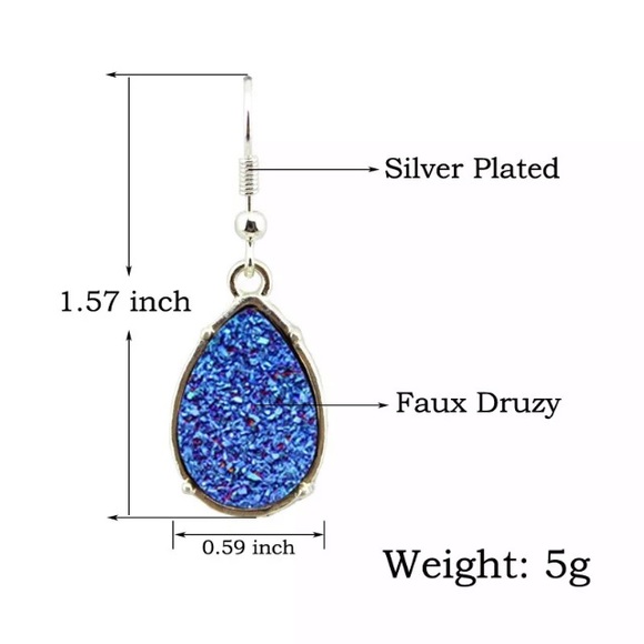 NEW!💙💎BLUE DRUZY TEARDROP EARRINGS!💎💙GORGEOUS! - Picture 3 of 5